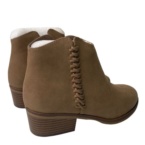 Mia Jaice Ankle Bootie Vegan Low Stacked Heel Side Zip Braid Detail Round Toe - Picture 12 of 12